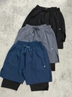 2 In 1 Şort telefon cep'li havluluk Gym Ve Fitness Astarlı Taytlı Şort - Görsel 5