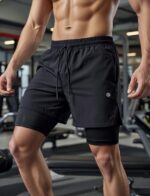2 In 1 Şort telefon cep'li havluluk Gym Ve Fitness Astarlı Taytlı Şort - Görsel 6