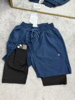 2 In 1 Şort telefon cep'li havluluk Gym Ve Fitness Astarlı Taytlı Şort - Görsel 5