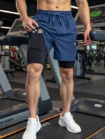 2 In 1 Şort telefon cep'li havluluk Gym Ve Fitness Astarlı Taytlı Şort - Görsel 7