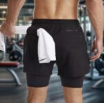 2 In 1 Şort telefon cep'li havluluk Gym Ve Fitness Astarlı Taytlı Şort - Görsel 3