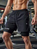 2 In 1 Şort telefon cep'li havluluk Gym Ve Fitness Astarlı Taytlı Şort